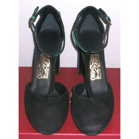 Salvatore Ferragamo Fergie T-Strap Suede Pumps 7.5 - Picture 2 of 12
